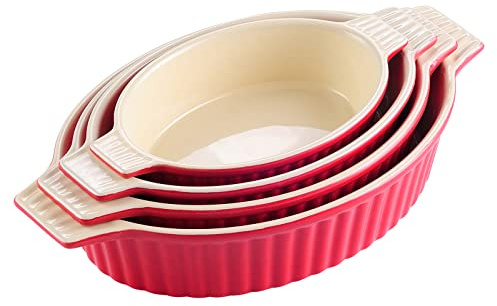 MALACASA, Serie Bake.Bake, 4 teilig Auflaufform Set, Auflaufform keramik, Ofenform aus Keramik & kratzfest | Backform für Lasagne Tiramisu Aufläufe in 4 Größe Rot