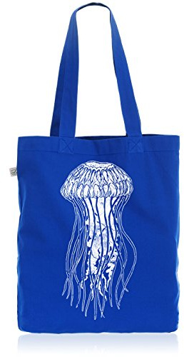 style3 Leonard Jellyfish Biobaumwolle Beutel Jutebeutel Tasche Tote Bag Qualle, Farbe:Blau