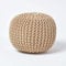 Homescapes Pouf Strickpouf rundes Bodenkissen, Sitzpouf 35 x 40 cm, gepolsterter Sitzhocker, Sitzpuff/Puff mit grob gestricktem Bezug aus 100% Baumwolle, Strickpuff, beige/cremeweiß