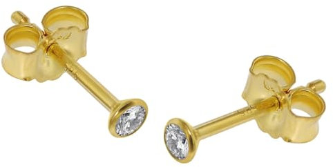 trendor Ohrstecker für Damen und Herren 585 Gold (14 Kt) Zirkonia 2,5 mm Ohrschmuck aus Echtgold, Goldschmuck für Frauen und Männer, Geschenkidee 75096