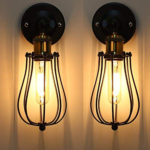 Wall Lamp Vintage Industrial Adjustable Metal E27 Base Wall Sconce Antique Wire Cage Rustic Retro Style for Bedroom Living Room Dining Table, 2 Packs