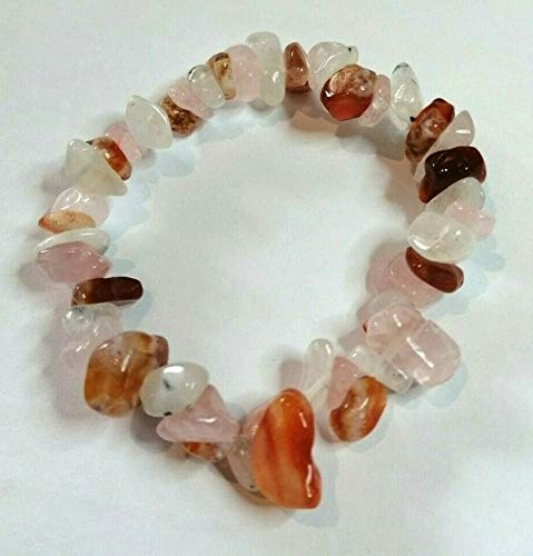 CARNELIAN, ROSE QUARTZ & MOONSTONE CHIP BEAD HEALING CRYSTAL BRACELET FERTILITY