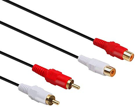 Câble d'extension audio stéréo RCA plaqué or 2 x RCA mâles vers 2 x RCA femelles (5 m)