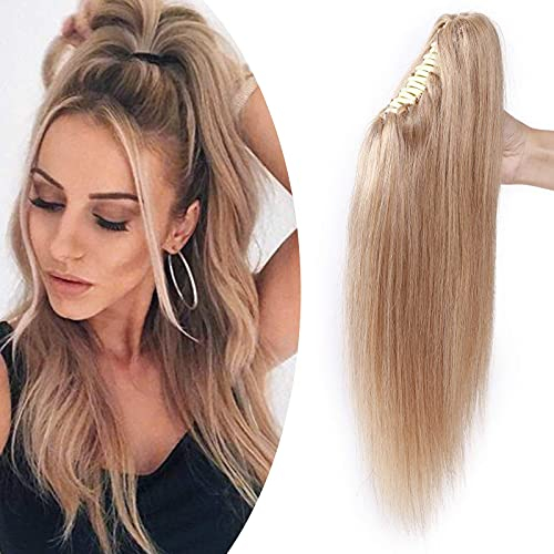 SEGO Coda Capelli Veri Biondi Clip Pinza Extension Cavallo Ponytail Naturale Remy Human Hair Lisci Umani 35cm Fascia Unica 105g - # Biondo Scuro