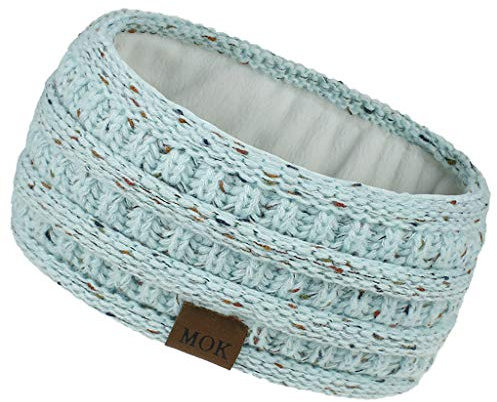 Knitted Headbands for Women UK, Ladies Winter Headbands Thick Cable Knitting Elastic Head Wrap with Fleece Lined Thermal Winter Ear Warmer Fitness Turban Headband (B-Light Blue)