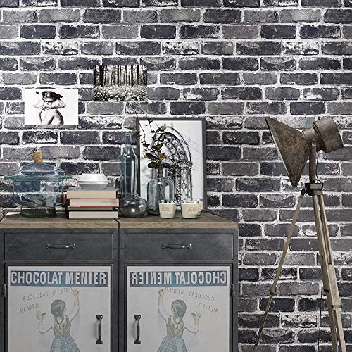 Okydoky Peel & Stick Grey Brick Wallpaper - Self-Adhesive, Vinyl Waterproof Vintage Wallpaper for House Decoration, No.57101-6