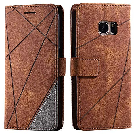 SONWO Hülle für Samsung Galaxy S7, Premium Leder PU Handyhülle Flip Case Wallet Silikon Bumper Schutzhülle Klapphülle für Galaxy S7, Braun