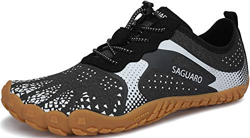 SAGUARO Barfußschuhe Herren Damen Barfussschuhe Traillaufschuhe Zehen Training Fitnessschuhe Outdoor Barfuss Wanderschuhe Atmungsaktiv Schnell Trocknend Badeschuhe, Kohleschwarz, 44 EU