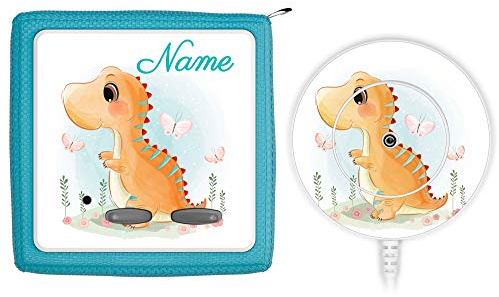 TheSmartGuard® Schutzfolie passend für die Toniebox und Ladestation mit Namen personalisiert | Baby T-Rex Dinosaurier Dino und Schmetterlinge