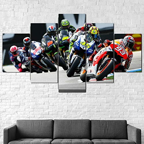 ZHRMGHG Motogp Marquez Rossi Bikes Race 5 Teilig Leinwand Hd Bilder Wandbilder Tapete Gemälde Leinwanddrucke Modern Wohnzimmer Dekoration Geschenk Landschaft Die Stadt Tier Animation