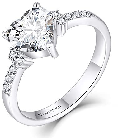 JO WISODM Anelli in Argento 925 Donna,Anello del cuore,Anello di Promessa di Anniversario di Matrimonio di Fidanzamento con 7.5 * 7.5mm 5A Zirconia cubica