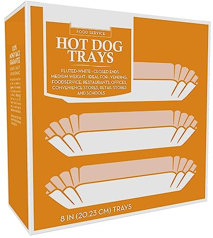 1500 Paper Hot Dog Trays | White Hot Dog Wrappers | 8 Inch Hotdog Tray Holders Plates | Disposable Fluted Hotdog Boats | Hotdog Container - Concession Stand Trays - Hot Dog Cart Accessories