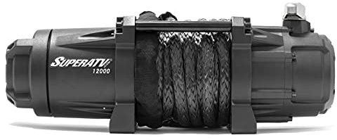 SuperATV Treuil Black Ops de 5,4 kg avec télécommande sans fil et corde synthétique pour UTV/Jeeps/VUS | Aimant permanent DC 12 V, moteur 6 HP | Câblage de 4,2 m de long | Rapport de vitesse 230:1
