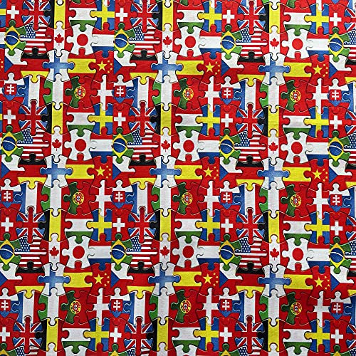 100% Cotton Digital Fabric Oh Sew Patriotic World Flags Jigsaw Puzzle 140cm Wide (Sold Per Half Metre)
