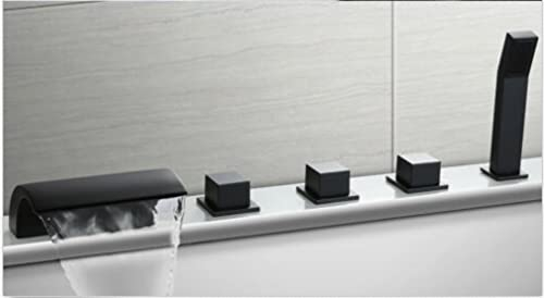Robinetterie de baignoire à 5 trous en laiton noir avec douchette à main Cascade Robinet Salle de Bain Mitigeur de Baignoire avec Douchette Set de Douche
