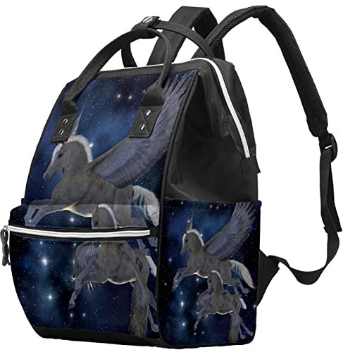 Wickelrucksack Weißes Einhorn Wickeltasche Wasserdicht Babytasche Multifunktional Rucksack Reisetasche Für Mama Und Papa 27x20x36.5cm
