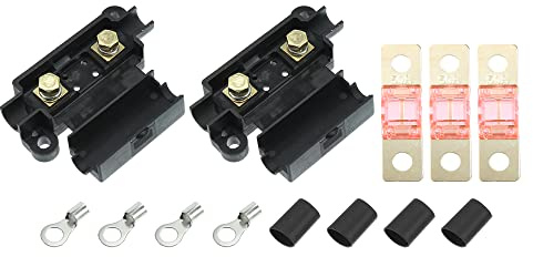 X AUTOHAUX Kit 50A 2 Porte-Fusibles 3 Fusibles Noir Rouge Batterie Auto | Plastique, 71x51x18mm (Porte-Fusible), Universel, 2 Supports, 3 Fusibles, 4 Bornes, 4 Tubes, Pour Voiture/Marine/Audio