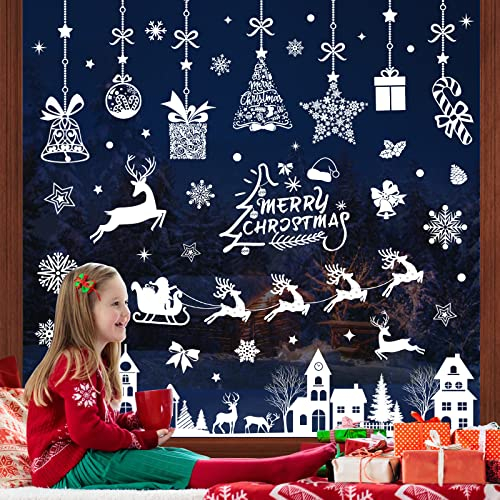 Hymarvo Fensterbilder Weihnachten Selbstklebend 193 Sticker Fenster Schneeflocken Selbstklebend Aufkleber Fensterdeko Weihnachtsdeko Fenstersticker Statisch Haftende Weiß Winter Dekoration