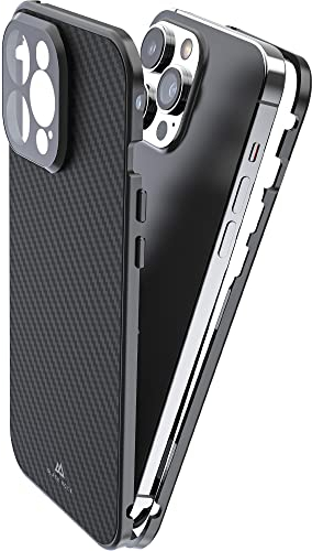 Black Rock - Hülle 360 Grad Glass Case Passend für Apple iPhone 14 Pro Max I Carbon Handyhülle, Karbon Rückseite (Transparent mit schwarzem Rahmen)