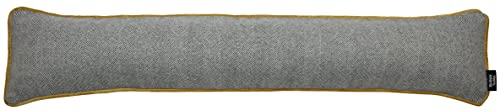 McAlister Textiles Herringbone Boutique Boudin Décoratif en Tweed pour Bas de Porte – 18cm x 120cm - Isolation Phonique et Calfeutrage Contre Le Froid - Anthracite et Jaune Ocre