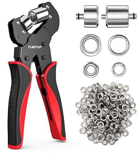 TUBTAP Profi Ösenzange Set Ösenzange-WerkzeugSet mit 500 Ösen (Ø 10mm) Ösenzange für Stoffe, Planen und Sonnensegeln