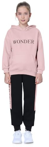 Amur Leopard Chándal Niña Traje Deportivo Niños Invierno Conjunto Deportivo 2 Piezas Sudadera con Capucha + Pantalones Primavera Otoño, Rosa (Sin Pelusa), 160/12-13 Años