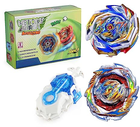 Netoke Gyros Kreisel Set, 4D Metall Fusion Kampf Kreisel, Mit Battling B-184 Launcher LR Geschenk-Set, Modelle: B-154+B-199