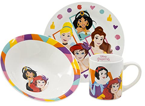Set merienda ceramica en caja regalo 3 pcs (cuenco, plato, taza) de Princesas Disney
