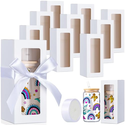 Honoson 24 scatole regalo con nastro per sublimazione in vetro trasparente per tazze da 350 ml, 453,6 g, 567 g, colore bianco, 20 x 8 x 8 cm