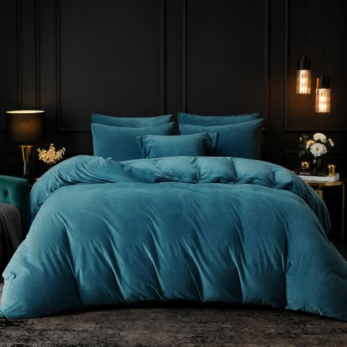 Luowei Warme Bettwäsche 135x200cm Fleece Winter Weich Plüsch Bettwäsche 2-Teilig Petrol Kuschelige 200 g/m² Fleece Bettbezug Set für Schlafzimmer mit Reißverschluss und Kissenbezug 80x80cm