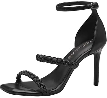 Tamaris Damen Sandalen mit Absatz Vegan Stilettoabsatz Sommer; BLACK/schwarz; 37