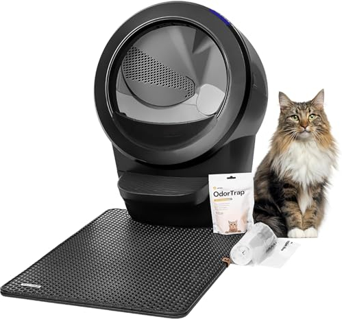 Litter-Robot 4 Beginner Bundle by Whisker, Black - Automatic, Self-Cleaning Litter Tray, Includes Litter-Robot, Fence, Mat, 3 OdorTrap Pack Refills, 25 Liners & 2 Years of WhiskerCare