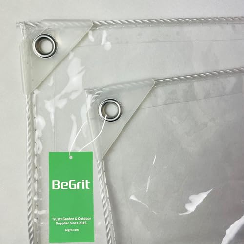 BeGrit 2.5m x 6m Transparente Plane mit ösen 430gsm wasserdichte PVC Durchsichtige Plane Balkon Regenschutz Ohne Bohren Windschutz Abdeckplane Terrasse für Pavillon Gartenmöbel Hutch Dach Camping