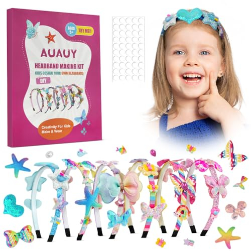 AUAUY 6PCS DIY Haarband, Haarreifen Bastelset Mädchen, Kreatives Geburtstagsgeschenk Spielzeug, Bastelset Mädchen 5-12 Jahre, Mode Mädchen Haar-Accessoires-Making Kit, Einschulung Mitgebsel