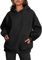 Yunmlep Hoodie Damen Kapuzenpullover Oversize Casual Pullover Sweatshirt Langarm Baumwolle Pulli Herbst Winter Hoody mit Tasche (Schwarz, XL)