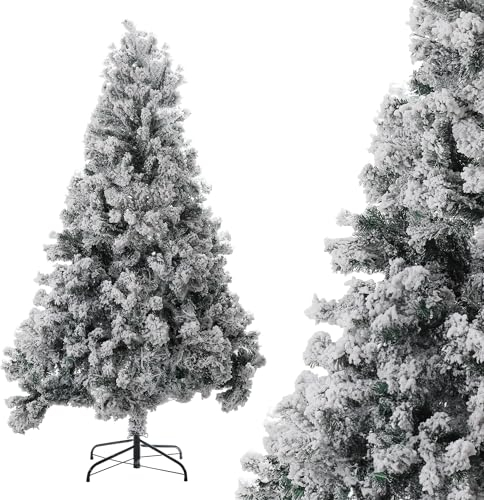 Tubiaz Árbol de Navidad artificial con nieve, 180 cm, PVC con soporte de metal resistente, abeto con copos de nieve de imitación blancos, montaje rápido, sistema de plegado, decoración navideña