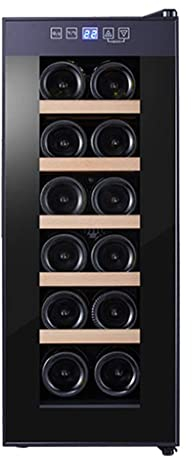 Weinschrank für 12 Flaschen, freistehender Kühler, Rot-/Weißwein-, Bier- und Champagnerkeller, Digitale Temperaturanzeige, Tür aus gehärtetem Glas (schwarz a)