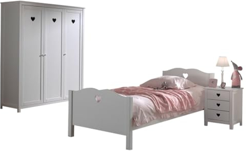 möbelando Jugendzimmer-Set >AMORI< in Weiß aus Massiv Kiefer und MDF - 211,2x80x96 (BxHxT)
