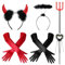 Sprinlot Lange Handschuhe Damen, 6pcs Teufel Handschuhe Haarreif Dreizack Zauberstab, 1920er Kostüm Zubehör Damen, Accessoire Handschuhe Kostüm für Karneval Fasching Party Cosplay