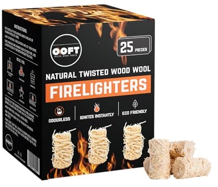 OOFT Natural Firelighters - Ignite Instantly and Odourless - Perfect for use with Pizza Ovens, Barebeques, Wood Burning Stoves, Open Fires and Camp Fires - Box of 25