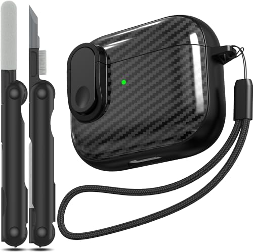 RFUNGUANGO Compatible with AirPods 3 Case Cover, Anti-Fall Lock Design, Powerful Drop Protection, Carbon Fiber Black Compatible with AirPods 3rd Generation Charging Case(2021),Black