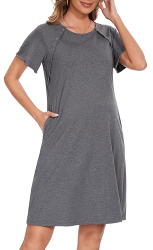 Sosolism Damen 3 in 1 Krankenpflege Lieferung Labor Krankenhaus Nachthemden Kurze Ärmel Mutterschaft Schlaf Shirts mit Knopf