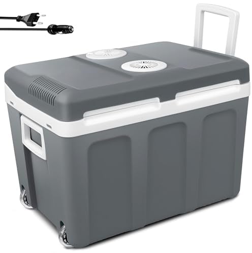 briebe Camp Nevera Portátil Eléctrica con Ruedas 40 Litros, Coche, Camping, Viaje 12V / 220V, Refrigera, Mantiene el Calor, Bajo Consumo, Gris, CF1155
