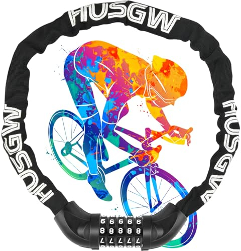 Husgw Candado Bicicleta, Cadena Bicicleta Antirrobo de 5 Dígitos, Candado Bicicleta Combinacion,para Bicicleta, Motocicleta, Cochecitos, Puerta (4 * 1000 mm)