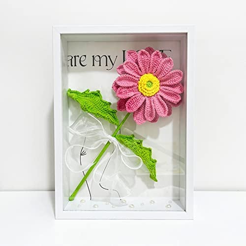 BAYORE Gehäkelte Mit Fotorahmen Fertige Handgefertigte Gestrickter Blumenstrauß Dekoration Desktop Ornamente Muttertagsgeschenk Gestrickter Blumenstrauß