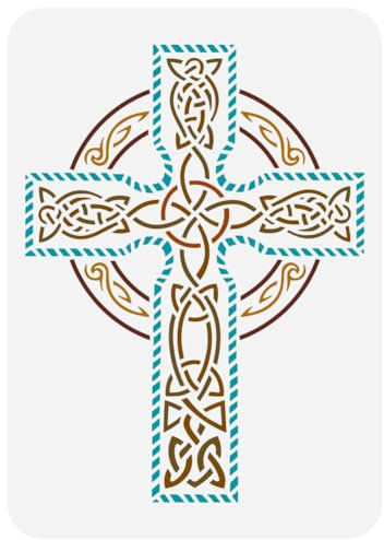 FINGERINSPIRE Große Schablone Zum Malen Eines Wikingerkreuzes 21x29.7 cm PET Keltischer Knoten Sprühschablone Große Schablone Zum Zeichnen Eines Wikingersymbols Skandinavische Kreuzschablone