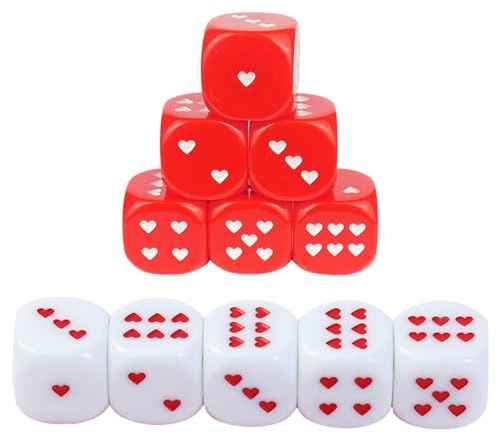 NPYQ 25 Mm Sechsseitige Würfel Acryl Spielwürfel Klassenzimmer Bunte Würfel Herzform Zählen Brettspiel Spielzeugwürfel Party Werkzeug Runden Eckwürfel Set Kleine Bunte Würfel Würfel Mit Liebes