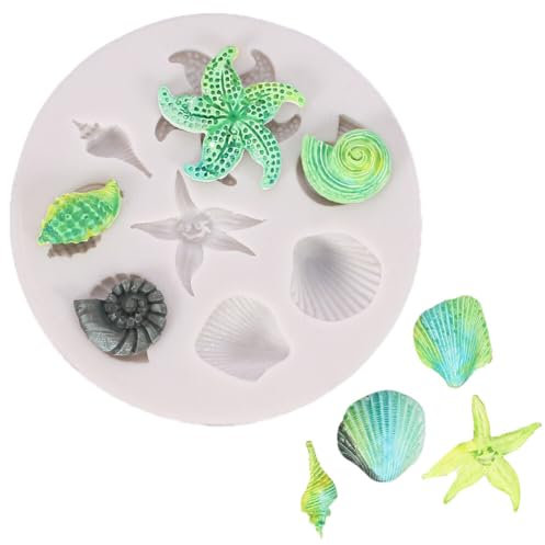 Aublinto DIY Meerjungfrau Silikon Fondant Formen 3d Ozean Tier Silikon Backformen Meerjungfrau und Seashell Fondant Silikonform für Fondant Backen ​Schokolade Marzipan Kuchen Gelee Muffin