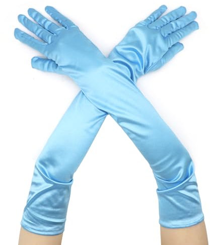 CHEERYMAGIC Long Elbow Satin Gloves Evening Opera Gloves 1920s Style Dance Fancy Dress Glove for Wedding Prom Opera A4-XNST (Blue)