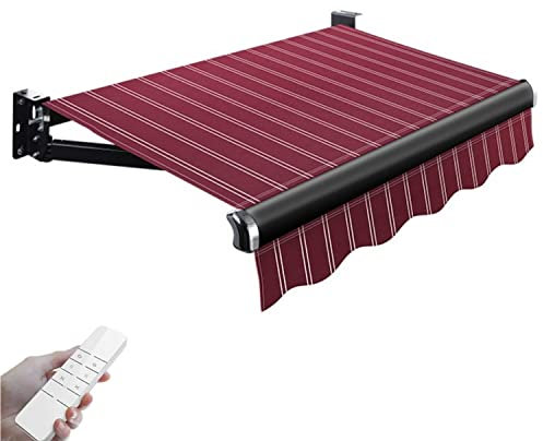 Auvent électrique rétractable pour portes de terrasse et fenêtres - Pare-soleil avec télécommande et manivelle manuelle - Auvent d'extérieur avec rayures - 3 x 2 m